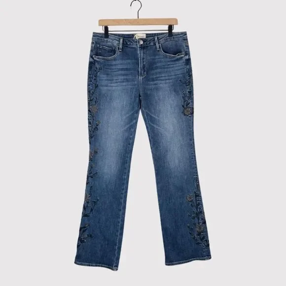 NWT Driftwood Womens Jeans Blue Kelly Bootcut Floral Embroidered Boho Size 31 - Picture 1 of 9